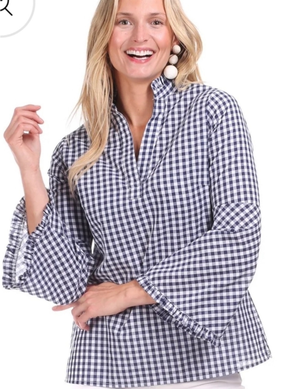 Duffield Lane Navy and White Gingham Blouse